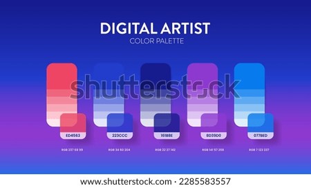 Color palette in Digital Artist colour theme collections. Color inspiration or colour chart with codes template. Color combination set of RGB. Colors swatch for graphic design, art, fashion or website Imagine de stoc © 