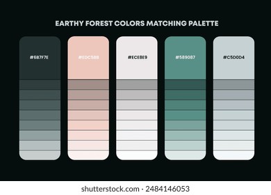 Color palette in Earth Tone color theme collections. Color inspiration with codes template. Color combination set of RGB.