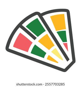 Color Palette Fan Icon with Bold Shades and Outline Design