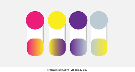 Color palette in Gradient colour theme collection. Color inspiration or chart with codes template. Color combination RGB. Colors swatches for graphic design, web, art, fashion or painting.