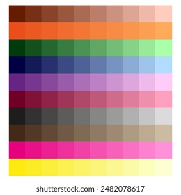 Farbpalettenraster. Mehrfarbige Verlaufsblöcke. In: Rainbow Spectrum Chart. Helle Vektorgrafik.