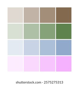 Color palette grid. Multicolored square pattern. Pastel tone selection. Vector swatch template.