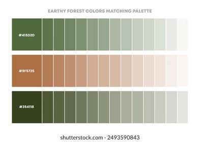 Guía de la paleta de colores en colecciones de tema de color tierra. inspiración o carta de colores con códigos de Plantilla. Conjunto de combinación de colores RGB.