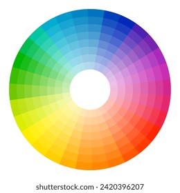 Color palette guide. Rainbow color wheel. Color wheel vector. Illustration of printing color wheel with twelve colors in gradations. Gradation of colors Theory in the circle.