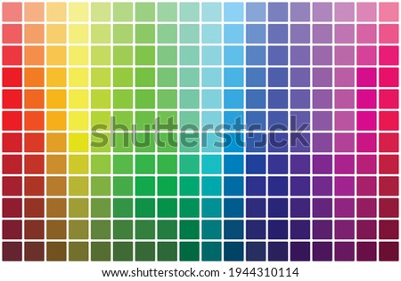 Color palette guide.  RGB color model with intersecting red, green and blue squares.
