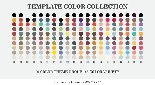 Color palette guide Trends 2023. 20 groups of vector color palettes, with 188 color variations