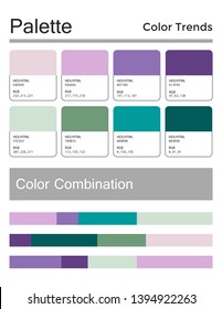 Color palette, harmonious combination, codes and names. Fashion colors for using in web, clothes, interiors and textiles