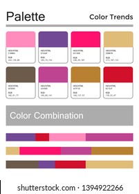 Color palette, harmonious combination, codes and names. Fashion colors for using in web, clothes, interiors and textiles