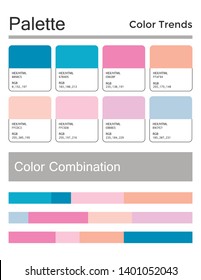 Color palette, harmonious combination, codes and names. Fashion colors for using in design, web, clothes, interiors and textiles. Illustration