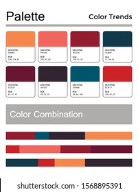 Color palette, harmonious combination, codes and names. Fashion colors for using in web, clothes, interiors and textiles