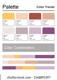 Color palette, harmonious combination, codes and names. Fashion colors for using in web, clothes, interiors and textiles