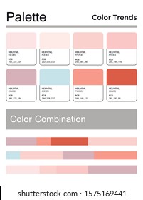 Color palette, harmonious combination, codes and names. Fashion colors for using in design, web, clothes, interiors and textiles. 