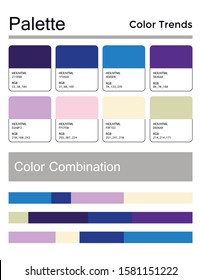 Color palette, harmonious combination, codes and names. Fashion colors for using in design, web, clothes, interiors and textiles. 