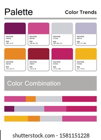 Color palette, harmonious combination, codes and names. Fashion colors for using in design, web, clothes, interiors and textiles. 