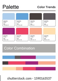 Color palette, harmonious combination, codes and names. Fashion colors for using in design, web, clothes, interiors and textiles. 