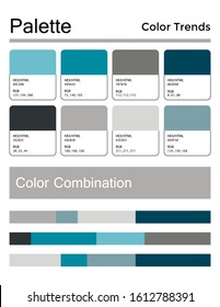 Color palette, harmonious combination, codes and names. Fashion colors for using in web, clothes, interiors and textiles