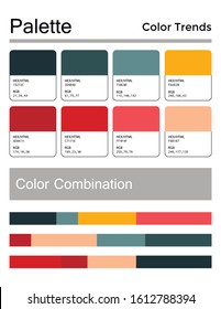 Color palette, harmonious combination, codes and names. Fashion colors for using in web, clothes, interiors and textiles