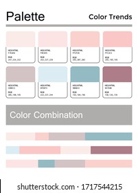 Color palette, harmonious combination, codes and names. Fashion colors for using in design, web, clothes, interiors and textiles. Illustration