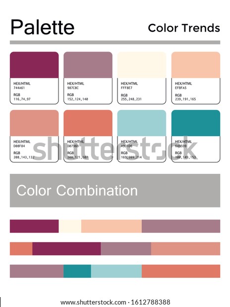 Color\
palette, harmonious combination, codes and names. Fashion colors\
for using in web, clothes, interiors and\
textiles