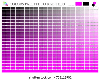 Color palette mixer 3 color (Black, White and Pink) RGB mode in composition shade chart conform to RGB and HEX description guide on white background