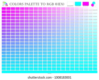 Color palette mixer 3 color (Pink , White and Sky) R G B mode in composition shade chart conform to R G B and HEX description guide on white background of illustrator