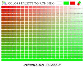 Color palette mixer 3 color (Red , White and Green) RGB mode in composition shade chart conform to RGB and HEX description guide on white background of illustrator