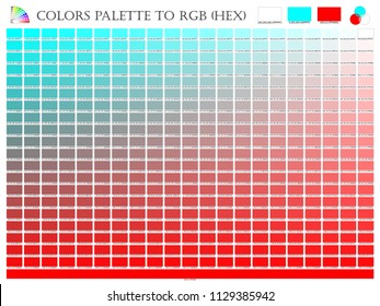 Color palette mixer 3 color (Sky, White and Red) RGB mode in composition shade chart conform to RGB and HEX description guide on white background