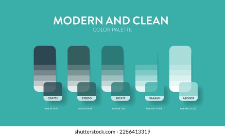 Color palette in Modern and Clean colour theme collections. Color inspiration or colour chart with codes template. Color combination set of RGB. Colors swatch for graphic design, art, fashion or web