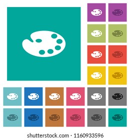 Color palette multi colored flat icons on plain square backgrounds. Included white and darker icon variations for hover or active effects.
