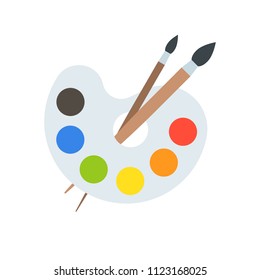 Color palette and paint brush, artist icon flat design