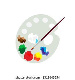 Color palette and paint brush, artist icon flat design. Vector.