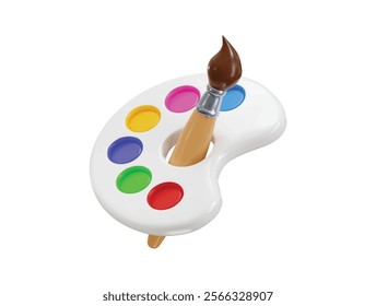 Color palette with paint brush icon 3d render concept of art education icon vector illustration