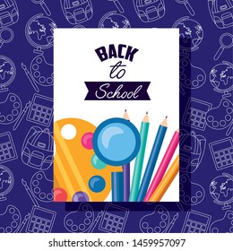 color palette pencils and magnifier back to school