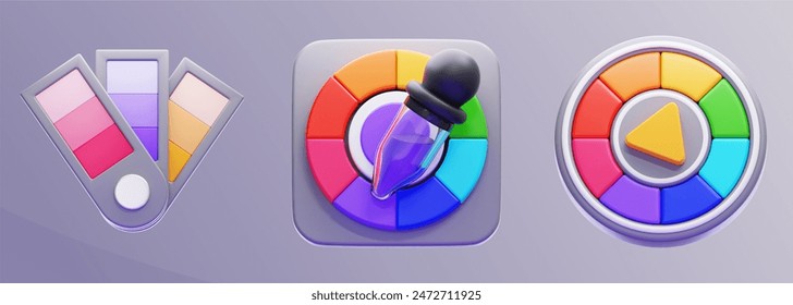 color palette, color picker and color wheel in 3d icon illustration. 3d rendering