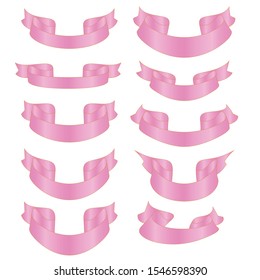Color in Palette pink ribbons swaying in various styles on white background vector illustration