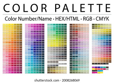 Color Palette. Print Test Page. Color Chart Table. Color Numbers or Names. RGB, CMYK, HEX HTML codes. Vector color palette.