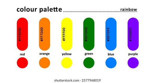 Color palette, rainbow edition with accurate rgb color code. Simple and clear color palette  isolated on white background.