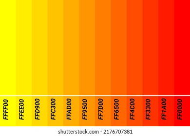 Color palette Red to Yelow with color code. Tone color guide. Vector illustration EPS 10 File.