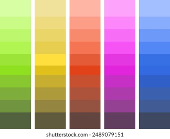 Color palette with samples of different hues on white background