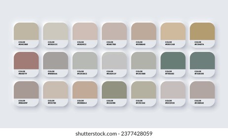 Color Palette, Color Swatches in RGB, HEX Colors, Pastel Colour in HEX Codes Catalog. Paint Colours Palette, Neutral Tones