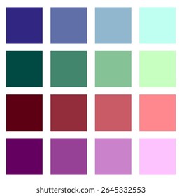 Amostras de paleta de cores. Grade de amostra quadrada. Pinte o gráfico de seleção. Guia de cores de vetor.