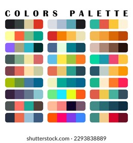 Color palette. Table color shades. Harmony. Trend. Vector illustration. Chart. Print a Test Page. Color Number or Name. RGB, CMYK, HEX HTML codes.