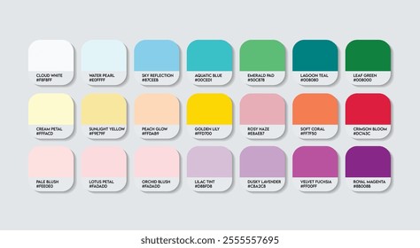 Color Palette Water Lily Flower, Water Lily Flower Color Guide Palette with Color Names. Catalog Samples of Nymphaeaceae Flower colors with RGB HEX code. 2025 Fashion Trend lotus color tone shades