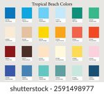 Color Palettes 24 Colours of Tropical Beach - Cool, Warm, Neutrals, Bright Colors - with HEX Codes and Names, Colour Scheme and Combinations