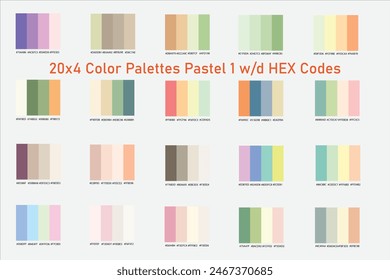 Color Palettes Pastel 20x4 With Hex Codes Different and Mix Trending Vibrant Colour Swatches Color Palette Square Color Pallette Painting