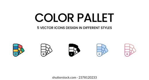 Conjunto de iconos de pallet de color, línea de color, glifo, contorno, línea de degradado, ilustración de material vectorial de icono aísla fondo blanco.