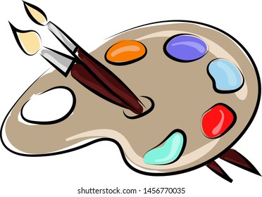 Color pallette with brushes, illustration, vector on white background