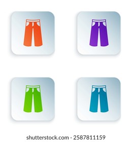 Color Pants icon isolated on white background. Trousers sign. Set colorful icons in square buttons. Vector