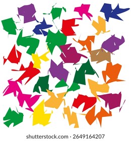 Setas de papel coloridas. Dispersão origami aleatória. Vetor de padrão brincalhão. Caos de apontar dinâmico.