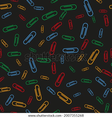 Color Paper clip icon isolated seamless pattern on BLAK background. Vector.